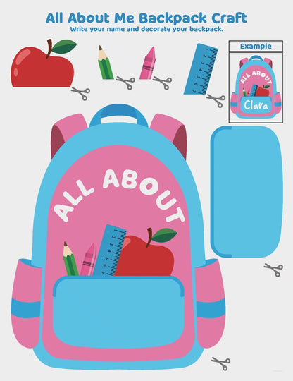 All About Me Backpack Template, Back to School Memory Book, Student Introduction Activity, First Week Printable, 17 Pages
