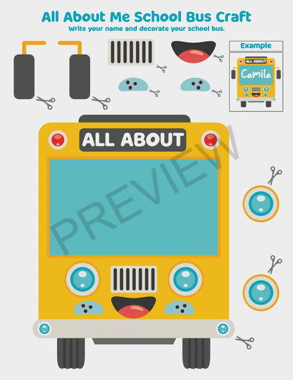 All About Me School Bus Craft, Student Introduction Book, First Week Back to School Activity, Printable PDF