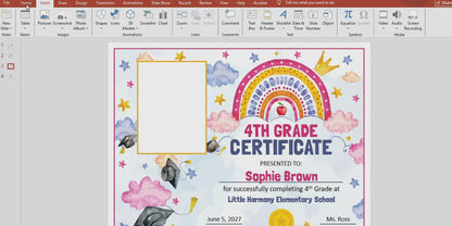 4th Grade Completion Certificate, Fourth Grade Graduation End of School Year Awards, Editable Rainbow Stars, Photo and No Photo, PDF and PowerPoint