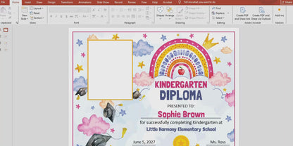 Kindergarten Graduation Certificate, Printable Rainbow Awards for End of School Year Celebration, Editable Kindergarten Keepsake Set Photo and No Photo, PDF PowerPoint