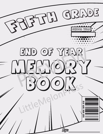 Fifth Grade (5th Grade) End of Year Memory Book, Fun Comic-Style Writing & Drawing Keepsake, 24 Pages to Print, Instant PDF Download