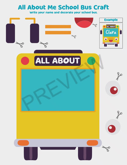 All About Me School Bus Writing Craft, Student Introduction Activity, Beginning of Year Keepsake Book, Instant PDF