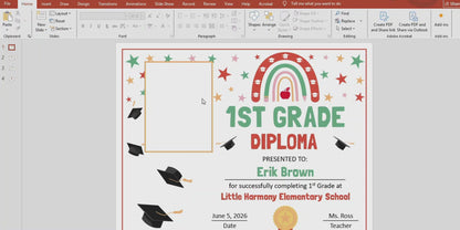 Editable 1st Grade Graduation Diploma & Certificate Set, Retro Rainbow Stars Theme, Printable Awards, Photo or No-Photo Options, PDF, PowerPoint