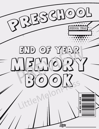 Preschool End of Year Memory Book – 24-Page Printable Comic-Style Keepsake for Coloring & Writing, Instant Download