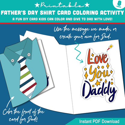 Create a Special Gift for Dad – DIY Father’s Day Shirt Card Coloring Activity with 5 Designs & 6 Messages, Print & Craft Together