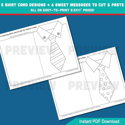 Create a Special Gift for Dad – DIY Father’s Day Shirt Card Coloring Activity with 5 Designs & 6 Messages, Print & Craft Together
