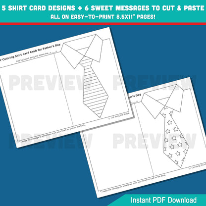 Create a Special Gift for Dad – DIY Father’s Day Shirt Card Coloring Activity with 5 Designs & 6 Messages, Print & Craft Together