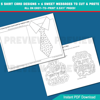 Create a Special Gift for Dad – DIY Father’s Day Shirt Card Coloring Activity with 5 Designs & 6 Messages, Print & Craft Together