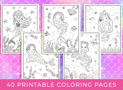 Mermaid Coloring Pages - 40 Printable Mermaid Coloring Pages for Girls, Teens & Kids, Mermaid Birthday Party Activity, Girls Birthday Party