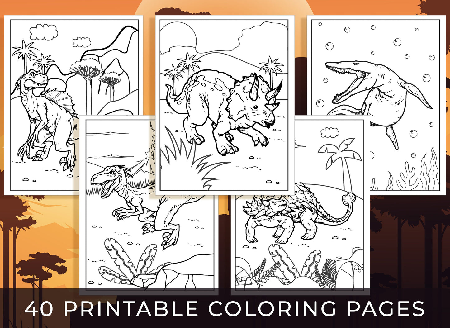 Dinosaur Coloring Pages - 40 Printable Dinosaur Coloring Pages for Boys, Teens & Kids, Dinosaur Birthday Party Activity, Boys Birthday Party