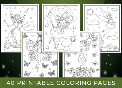 Fairy Coloring Pages - 40 Printable Fairy Coloring Pages for Girls, Teens & Kids, Fairy Birthday Party Activity, Girls Birthday Party