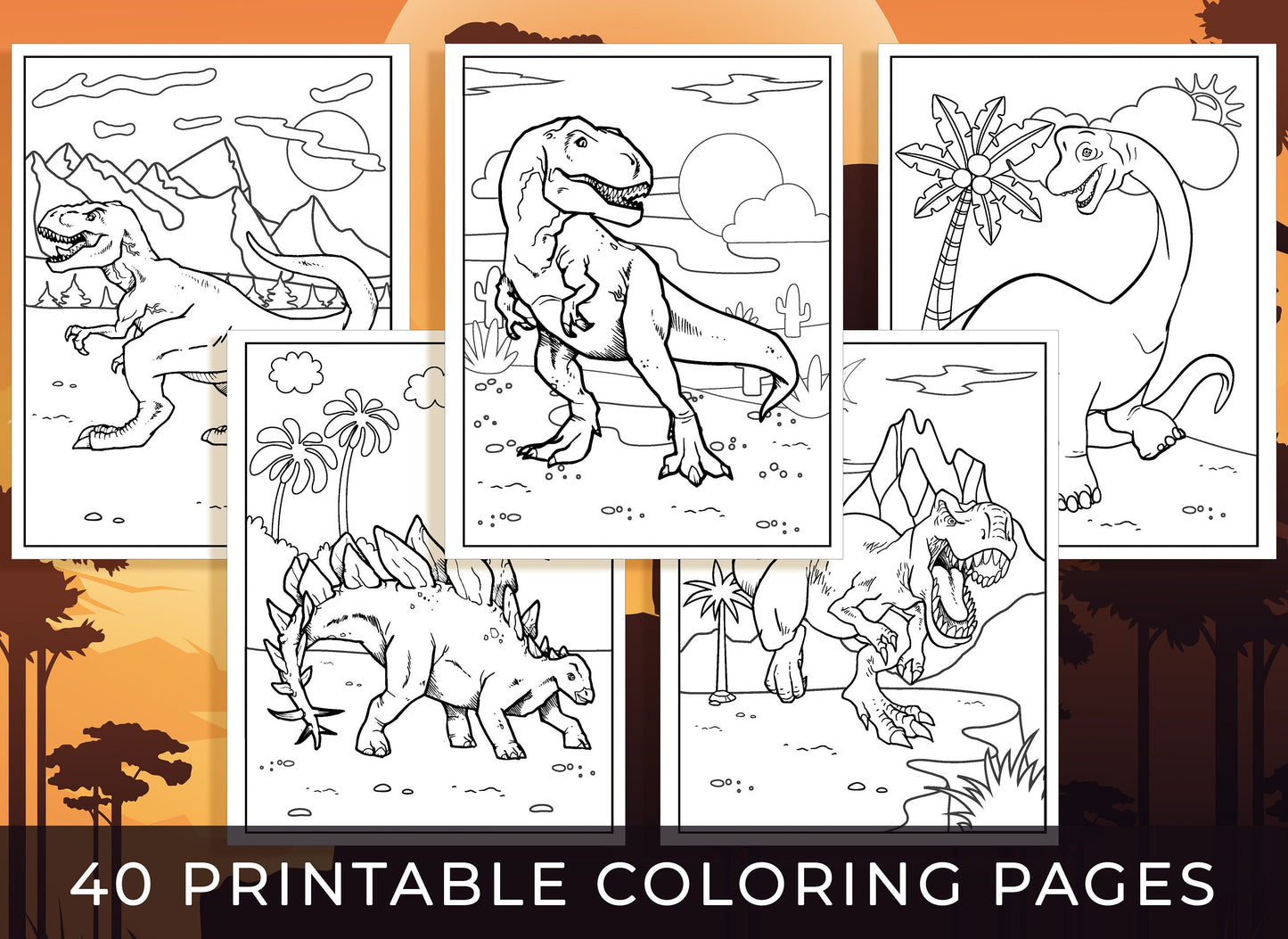 Dinosaur Coloring Pages - 40 Printable Dinosaur Coloring Pages for Boys, Teens & Kids, Dinosaur Birthday Party Activity, Boys Birthday Party