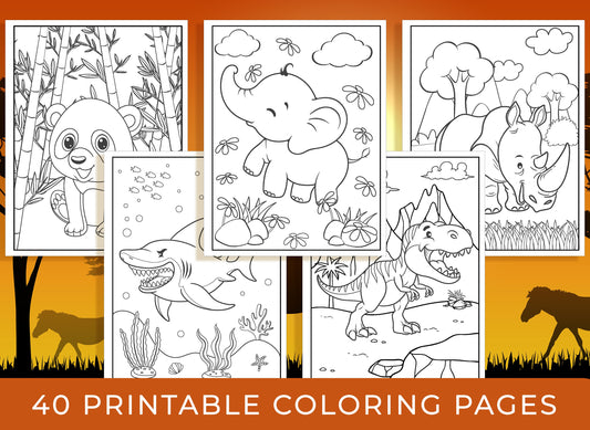 Animal Coloring Pages - 40 Printable Animal Coloring Pages for Boys, Girls, Teens, Kids, Animal Birthday Party Activity, Kids Birthday Party