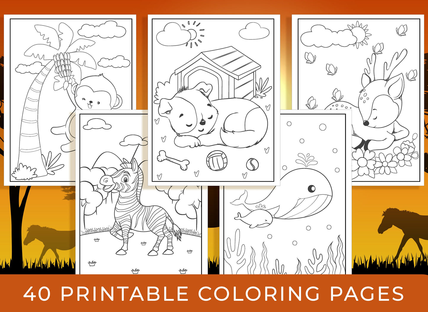 Animal Coloring Pages - 40 Printable Animal Coloring Pages for Boys, Girls, Teens, Kids, Animal Birthday Party Activity, Kids Birthday Party
