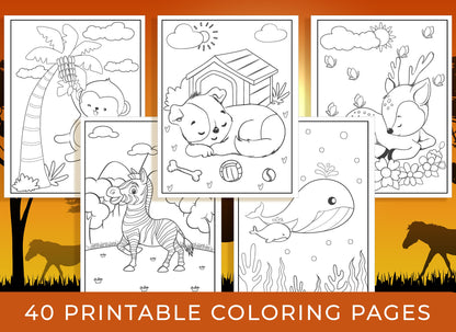 Animal Coloring Pages - 40 Printable Animal Coloring Pages for Boys, Girls, Teens, Kids, Animal Birthday Party Activity, Kids Birthday Party