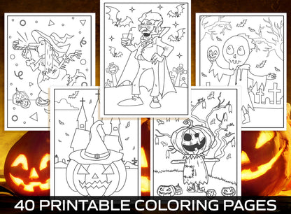 Halloween Activities for Kids, 40 Printable Coloring Pages for Kids, Boys, Girls, Teens. Halloween Party Activity, Kids Coloring Book, PDF
