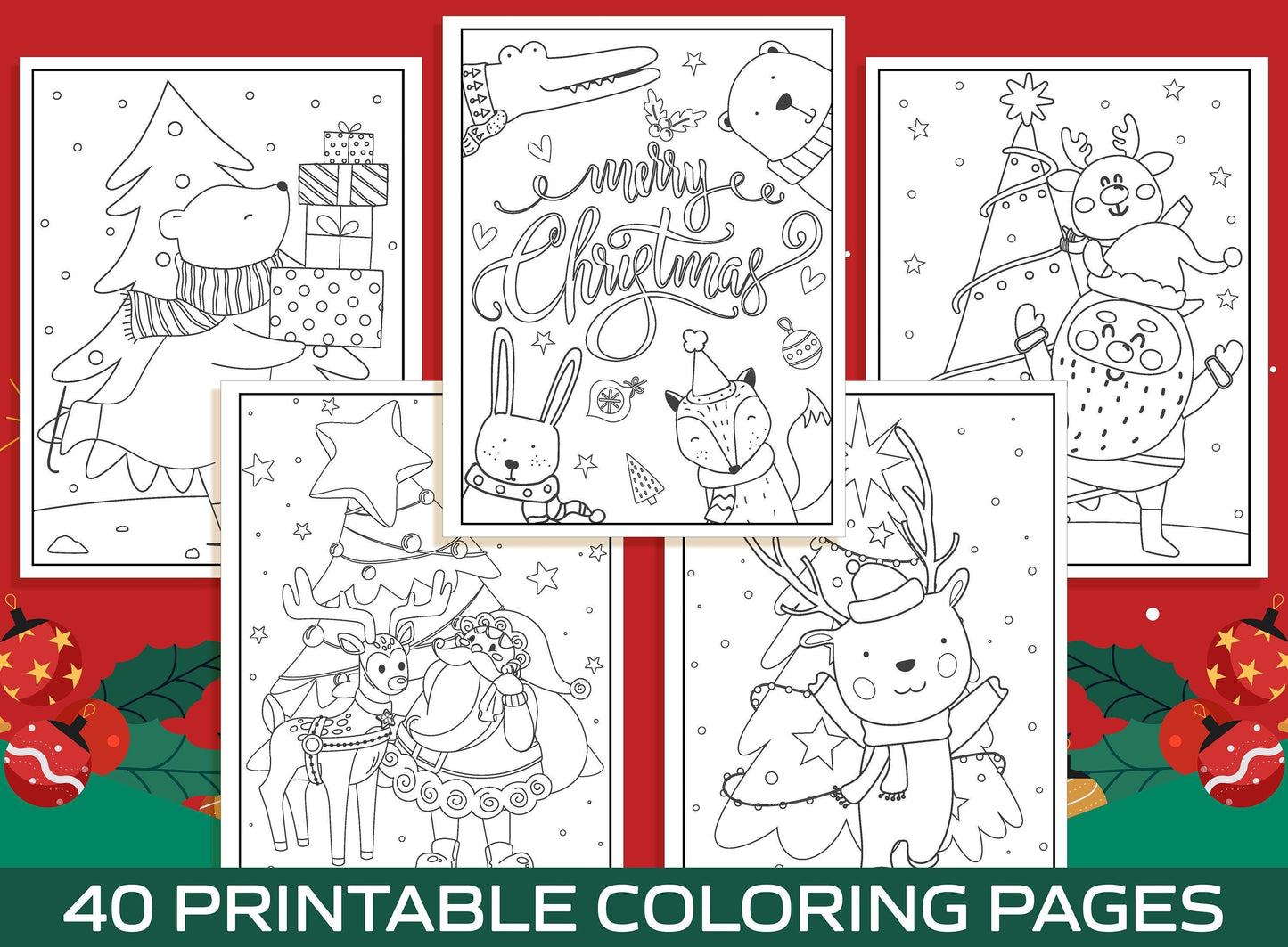 Christmas Coloring Pages - 40 Printable Christmas Coloring Pages for Kids, Boys, Girls, Teens. Christmas Party Activity, Christmas Gift.