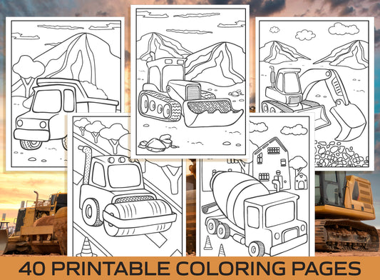Construction Coloring Pages - 40 Printable Construction Coloring Pages for Kids, Boys, Girls. Construction Party Activity, Instant Download.