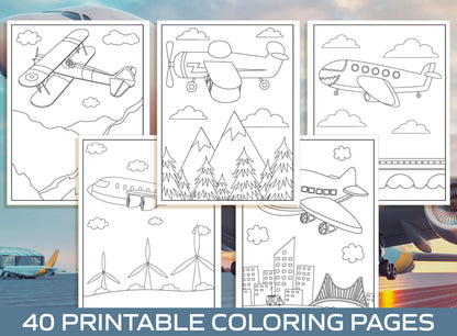 Airplane Coloring Pages - 40 Printable Airplane Coloring Pages for Kids, Boys, Girls. Airplane Birthday Party Activity, Instant Download.