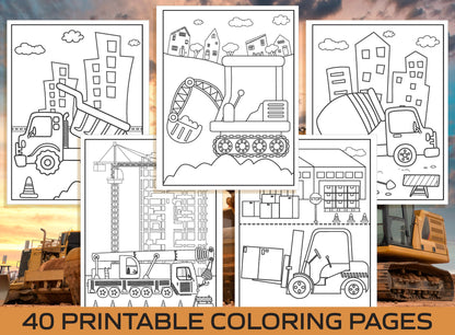 Construction Coloring Pages - 40 Printable Construction Coloring Pages for Kids, Boys, Girls. Construction Party Activity, Instant Download.