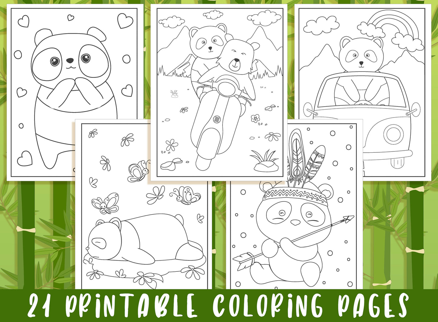 Panda Coloring Pages - 21 Printable Panda Coloring Pages for Kids, Boys, Girls, Teens, Panda Birthday Party Activity - Instant Download.