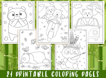 Panda Coloring Pages - 21 Printable Panda Coloring Pages for Kids, Boys, Girls, Teens, Panda Birthday Party Activity - Instant Download.