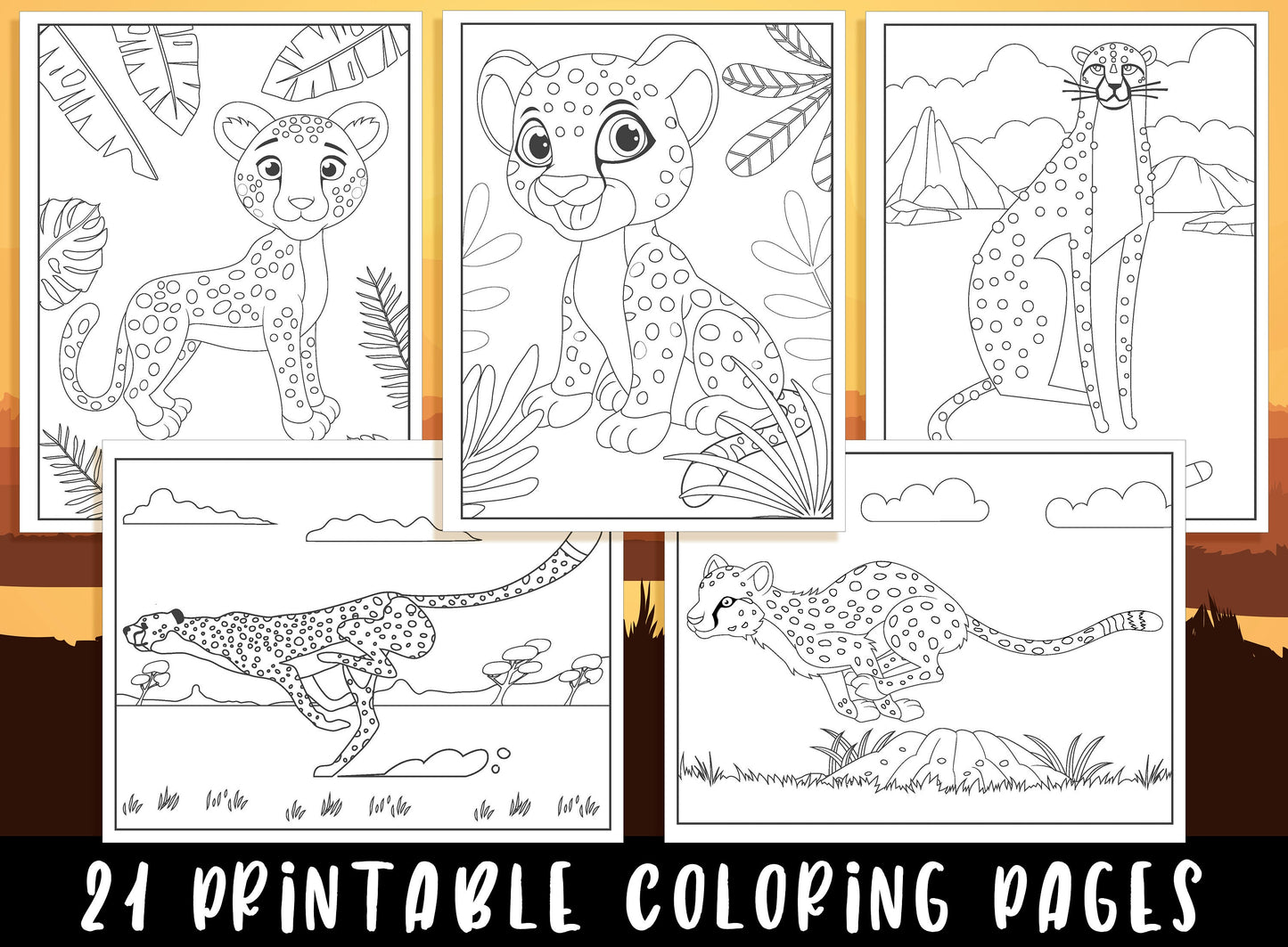 Cheetah Coloring Pages, 21 Printable Cheetah Coloring Pages for Kids, Boys, Girls, Teens, Cheetah Birthday Party Activity, Instant Download.