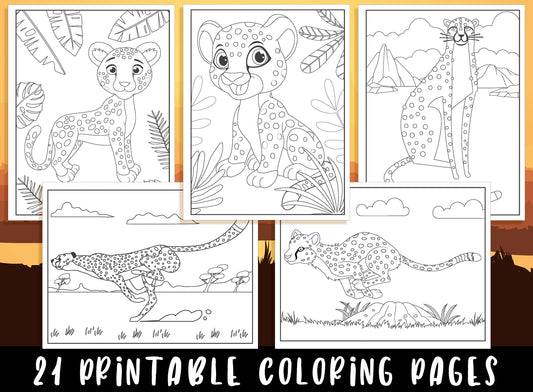 Cheetah Coloring Pages, 21 Printable Cheetah Coloring Pages for Kids, Boys, Girls, Teens, Cheetah Birthday Party Activity, Instant Download.