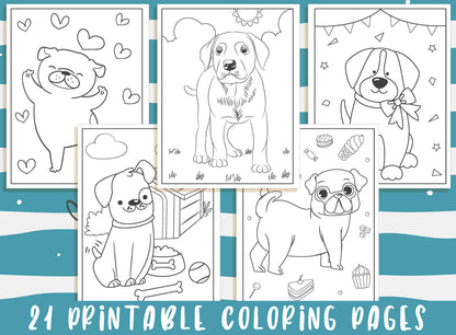Puppy Coloring Pages - 21 Printable Puppy Coloring Pages for Kids, Boys, Girls, Teens, Puppy Birthday Party Activity - Instant Download.