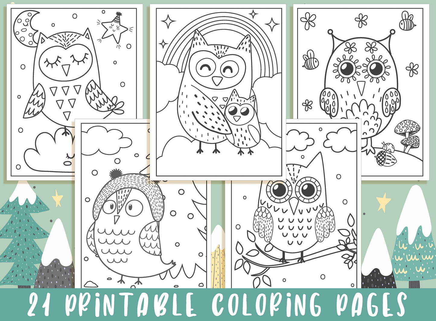 Owl Coloring Pages - 21 Printable Owl Coloring Pages for Kids, Boys, Girls, Teens, Owl Birthday Party Activity - Instant Download.