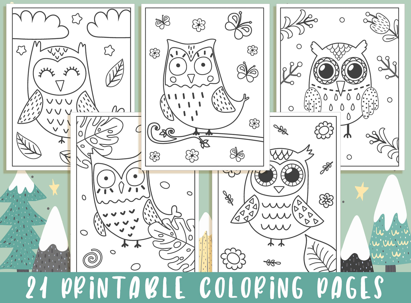 Owl Coloring Pages - 21 Printable Owl Coloring Pages for Kids, Boys, Girls, Teens, Owl Birthday Party Activity - Instant Download.