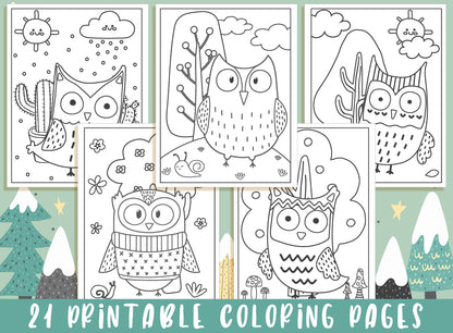 Owl Coloring Pages - 21 Printable Owl Coloring Pages for Kids, Boys, Girls, Teens, Owl Birthday Party Activity - Instant Download.