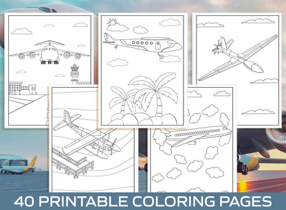 Airplane Coloring Pages - 40 Printable Airplane Coloring Pages for Kids, Boys, Girls. Airplane Birthday Party Activity, Instant Download.
