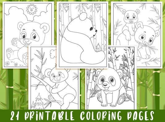 Panda Coloring Pages - 21 Printable Panda Coloring Pages for Kids, Boys, Girls, Teens, Panda Birthday Party Activity - Instant Download.