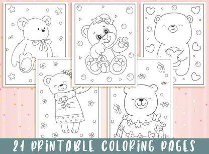 Bear Coloring Pages - 21 Printable Bear Coloring Pages for Kids, Boys, Girls, Teens, Bear Birthday Party Activity - Instant Download.