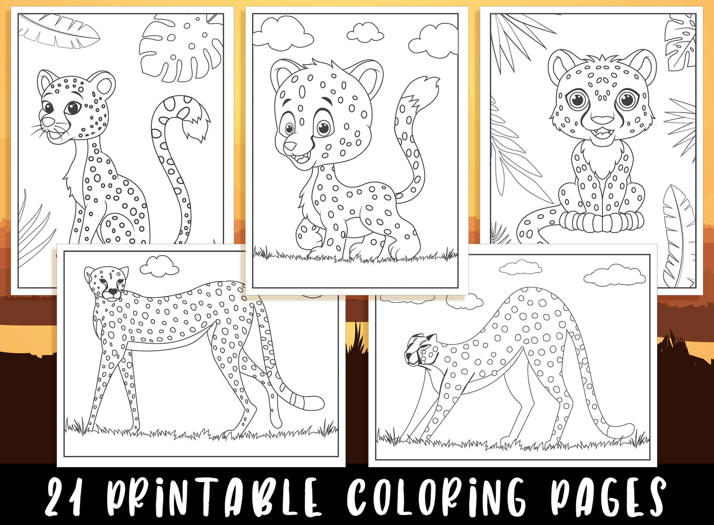 Cheetah Coloring Pages, 21 Printable Cheetah Coloring Pages for Kids, Boys, Girls, Teens, Cheetah Birthday Party Activity, Instant Download.