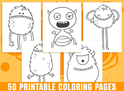 Monster Coloring Pages - 50 Printable Monster Coloring Pages for Kids, Boys, Girls, Teens. Monster Party Activity - Instant Download.