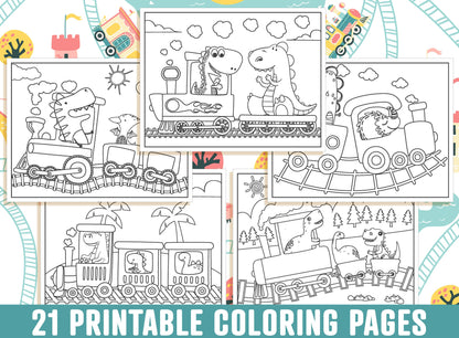 Train Coloring Pages, 21 Printable Train Coloring Pages for Kids, Boys, Girls, Dinosaur and Train Birthday Party Activity, Instant Download.