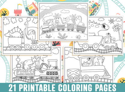 Train Coloring Pages, 21 Printable Train Coloring Pages for Kids, Boys, Girls, Dinosaur and Train Birthday Party Activity, Instant Download.