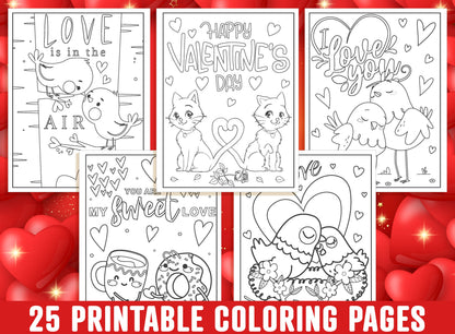 Valentine's Day Coloring Pages, 25 Printable Valentine Coloring Pages for Kids, Boys, Girls, Teens, Adults, Valentine Party Activity.