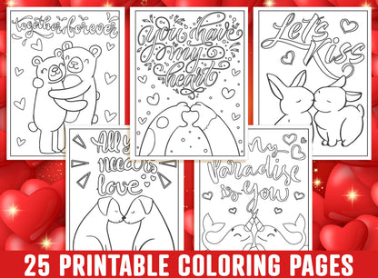 Valentine's Day Coloring Pages, 25 Printable Valentine Coloring Pages for Kids, Boys, Girls, Teens, Adults, Valentine Party Activity.