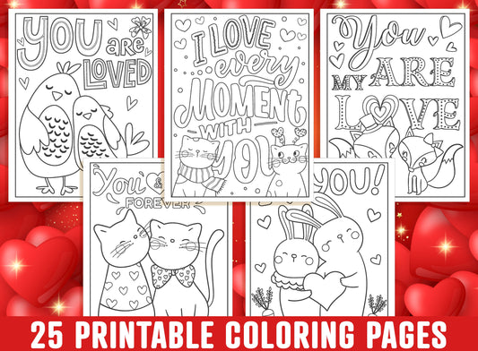 Valentine's Day Coloring Pages, 25 Printable Valentine Coloring Pages for Kids, Boys, Girls, Teens, Adults, Valentine Party Activity.