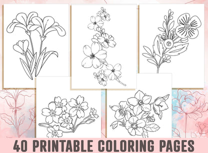 Floral Coloring Pages - 40 Beautiful Floral and Flower Coloring Pages for Adults, Kids, Boys, Girls, and Teens, Instant Download