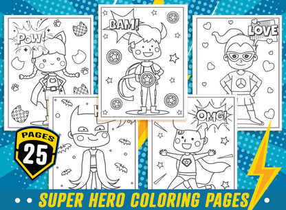 Super Hero Coloring Pages, 25 Printable Super Hero Coloring Pages for Kids, Boys, Girls & Teens. Super Hero Party Activity, Kids Super Hero