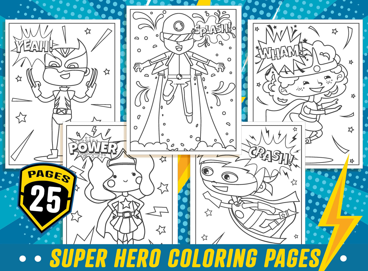 Super Hero Coloring Pages, 25 Printable Super Hero Coloring Pages for Kids, Boys, Girls & Teens. Super Hero Party Activity, Kids Super Hero
