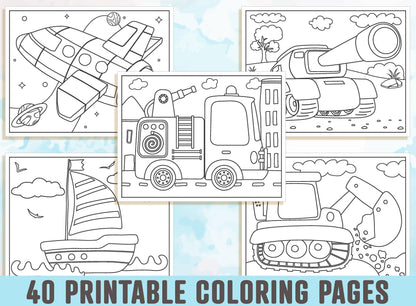 Vehicle Coloring Pages - 40 Printable Vehicle Coloring Pages for Kids, Boys, Girls, & Teens. Vehicle Party Activity, Instant Download.