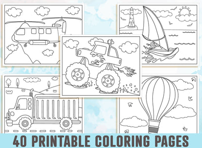 Vehicle Coloring Pages - 40 Printable Vehicle Coloring Pages for Kids, Boys, Girls, & Teens. Vehicle Party Activity, Instant Download.
