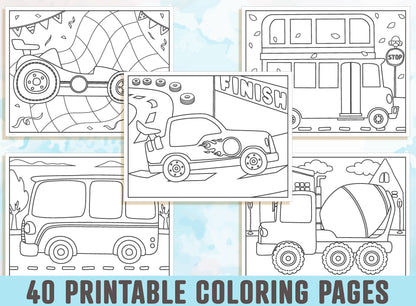 Vehicle Coloring Pages - 40 Printable Vehicle Coloring Pages for Kids, Boys, Girls, & Teens. Vehicle Party Activity, Instant Download.