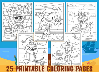 Pirate Coloring Pages - 25 Printable Pirate Coloring Pages for Kids, Boys, Girls, Teens. Pirate/Birthday Party Activity - Instant Download.