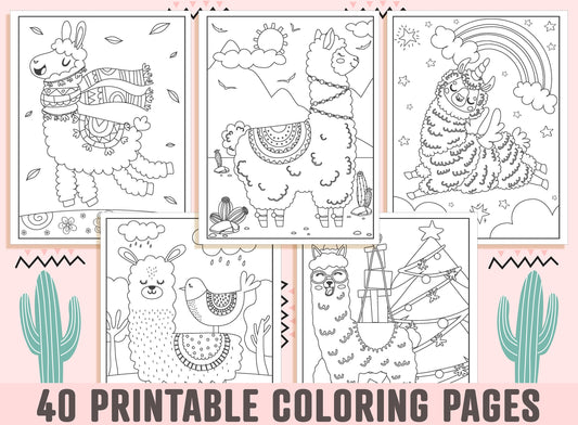 Llama Coloring Pages, 40 Printable Llama Coloring Books for Kids, Girls, Boys, Teens, Llama Birthday Party Activity - Instance Download.
